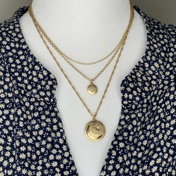 Celestial Moon Charm Necklace - Three Layered - Picture 2 of 6